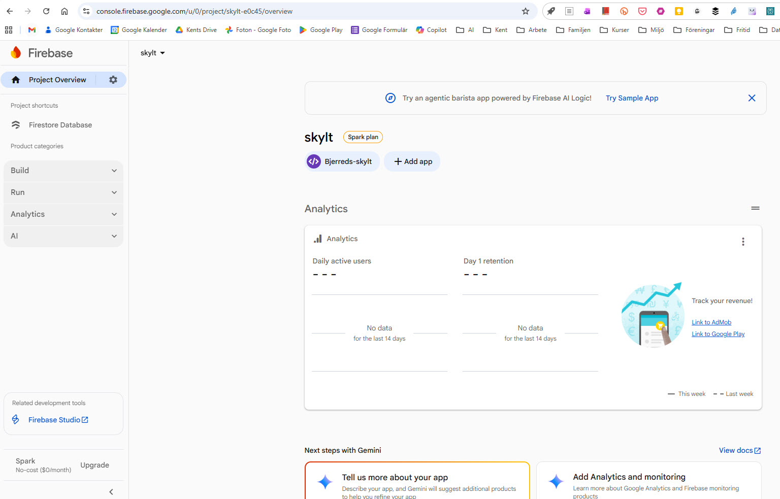 Firebase Console Overview - Projektöversikt