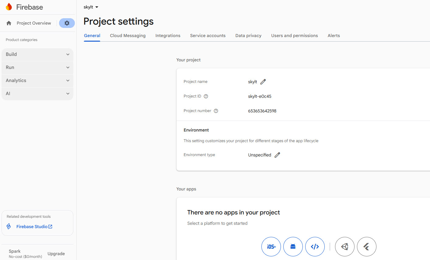 Firebase Project Settings - Projektinställningar