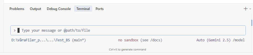 Gemini CLI körandes i Cursor terminal