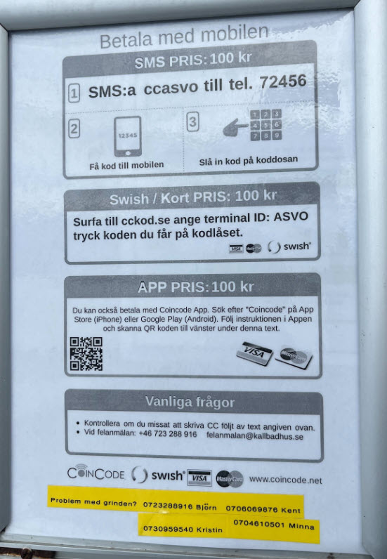 Nuvarande entréskylt vid grinden till Bjerreds Saltsjöbad